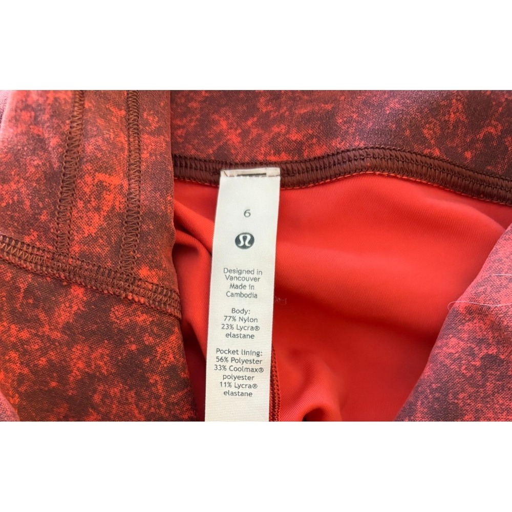 Lululemon Leggings Autumn Red Black 6 Wunder Train High Rise Gym Workout Marbled - Picture 8 of 16